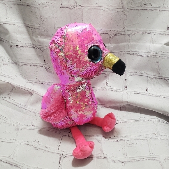 TY Flippables Pinky Pink Flamingo Plush 14-inch Stuffed Animal Year 2018 Sequins - Picture 3 of 12